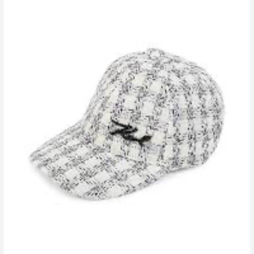 Karl Lagerfeld Tweed Baseball Cap in White and Black